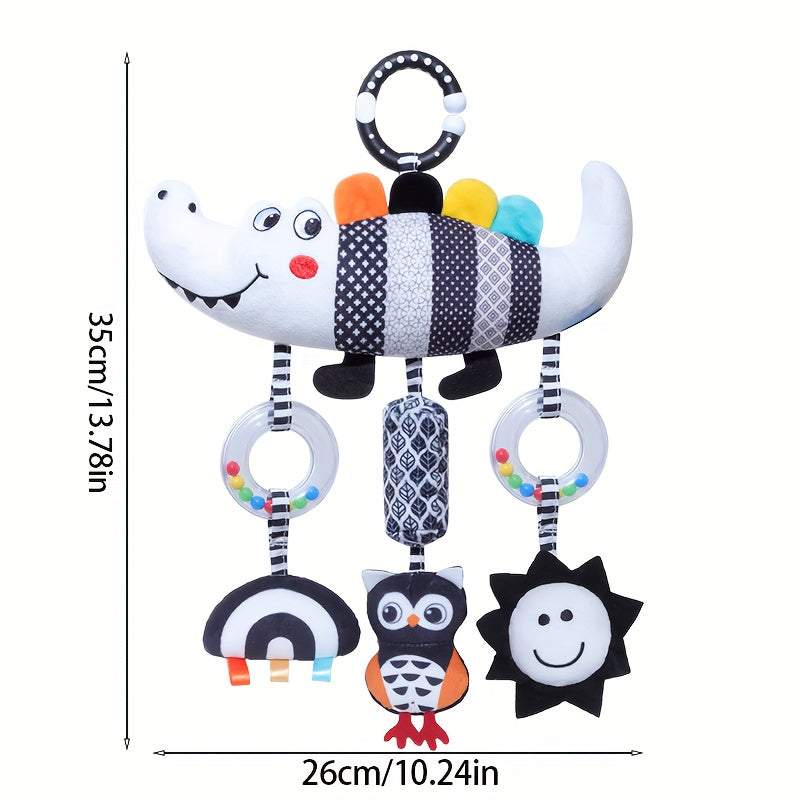 [Soft Animal Plush Toys] Soft Black and White Animal Wind Chime Plush Toys | for Baby Car Seat & Stroller, Hanging Rattle Toys | Ideal Christmas Gift for Infants 0-3 Years Old, Chinese Mainland Origin
