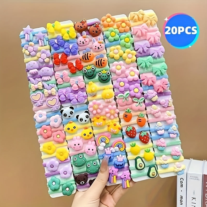 10pcs/20pcs/30pcs Cute Cartoon Animal and Flower Hair Ties for s - Soft Elastic Ponytail Holders, Perfect Gift, Mixed Colors Set