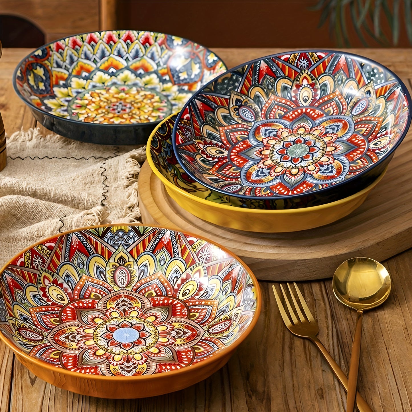 Bohemian Style Flower Themed Ceramic Dinner Plates Set of 2.54 - 20.32 cm Round Decorative All-Season Dishware for Steak, Pasta, Breakfast - Microwave Safe Ceramic Tableware for Restaurant and Home Use