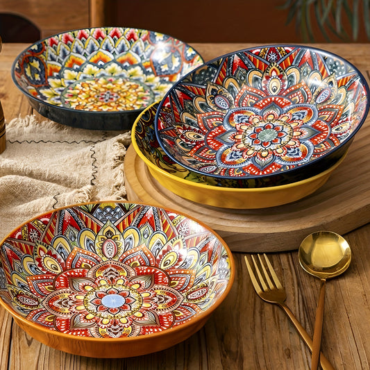 Bohemian Style Flower Themed Ceramic Dinner Plates Set of 2.54 - 20.32 cm Round Decorative All-Season Dishware for Steak, Pasta, Breakfast - Microwave Safe Ceramic Tableware for Restaurant and Home Use