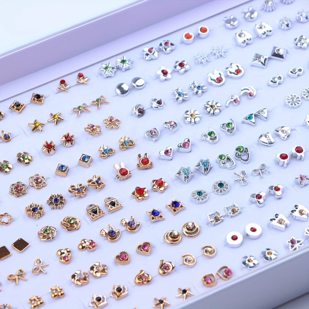 36 Pairs Of Stud Earrings Big Set For Women Mini Flower Heart Shape Mixed Styles Simple Leisure Style Exquisite Gifts