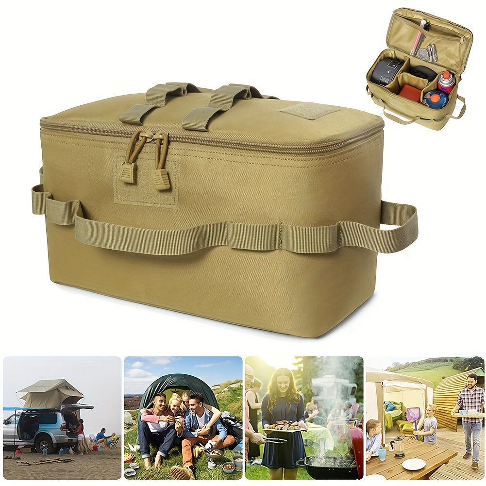 Rugged Comfort| Durable Oxford Cloth Camping Gas Tank Storage Bag with Ground Nail & Cookware Compartments - Portable, Multi-Pocket Design for Outdoor Adventures, Green