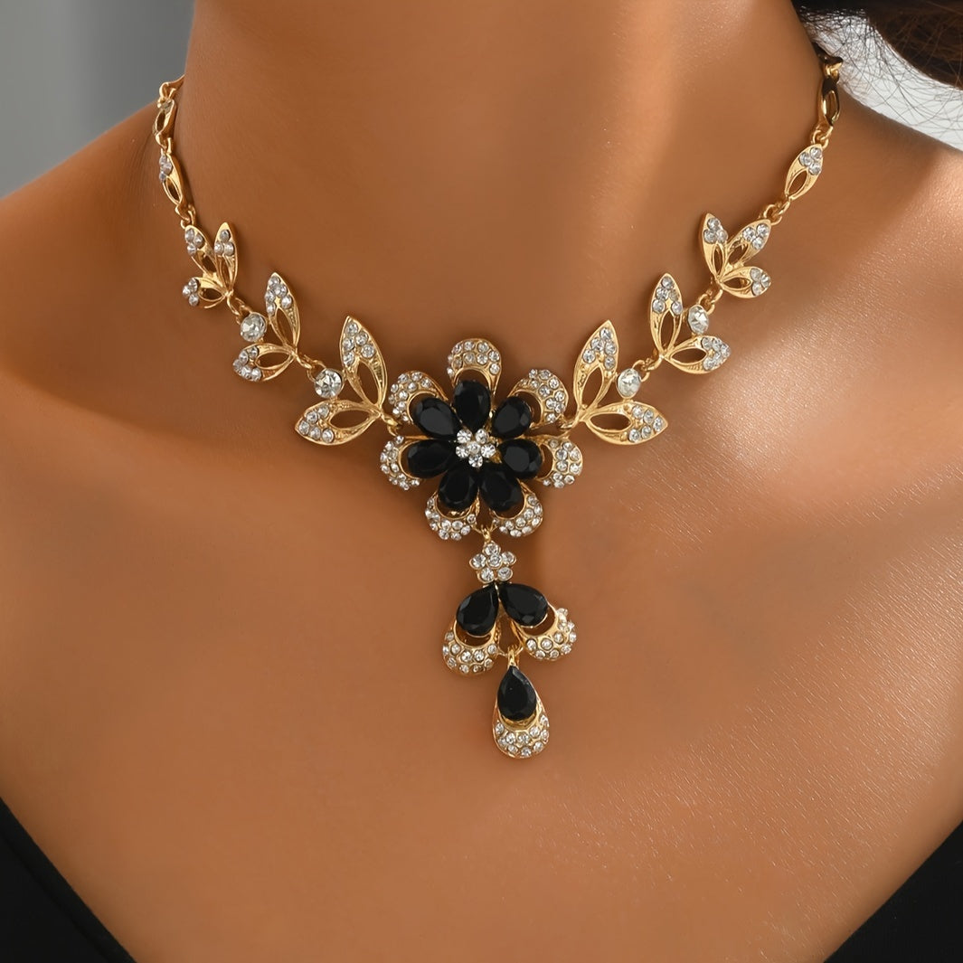 1 Pair Dangle Earrings +1 Pc Necklace With Pretty Flower Design