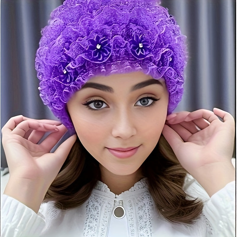 Elastic Lace Flower Hat - Breathable Polyester, Adjustable Drawstring, Perfect for Festive Parties & Urban Style, Festive Headwear | Floral Embellished Hat | Construction, Lace Hat