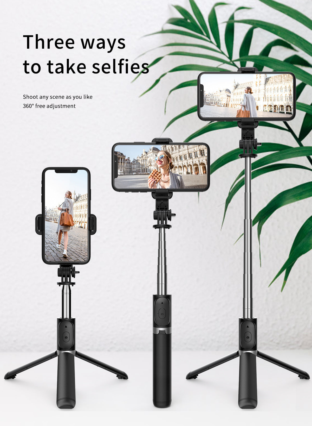 101.6cm Phone Selfie Stick Tripod, Extendable Selfie Stick All-in-One Smartphone Tripod Stand with Wireless Remote 360° Rotation