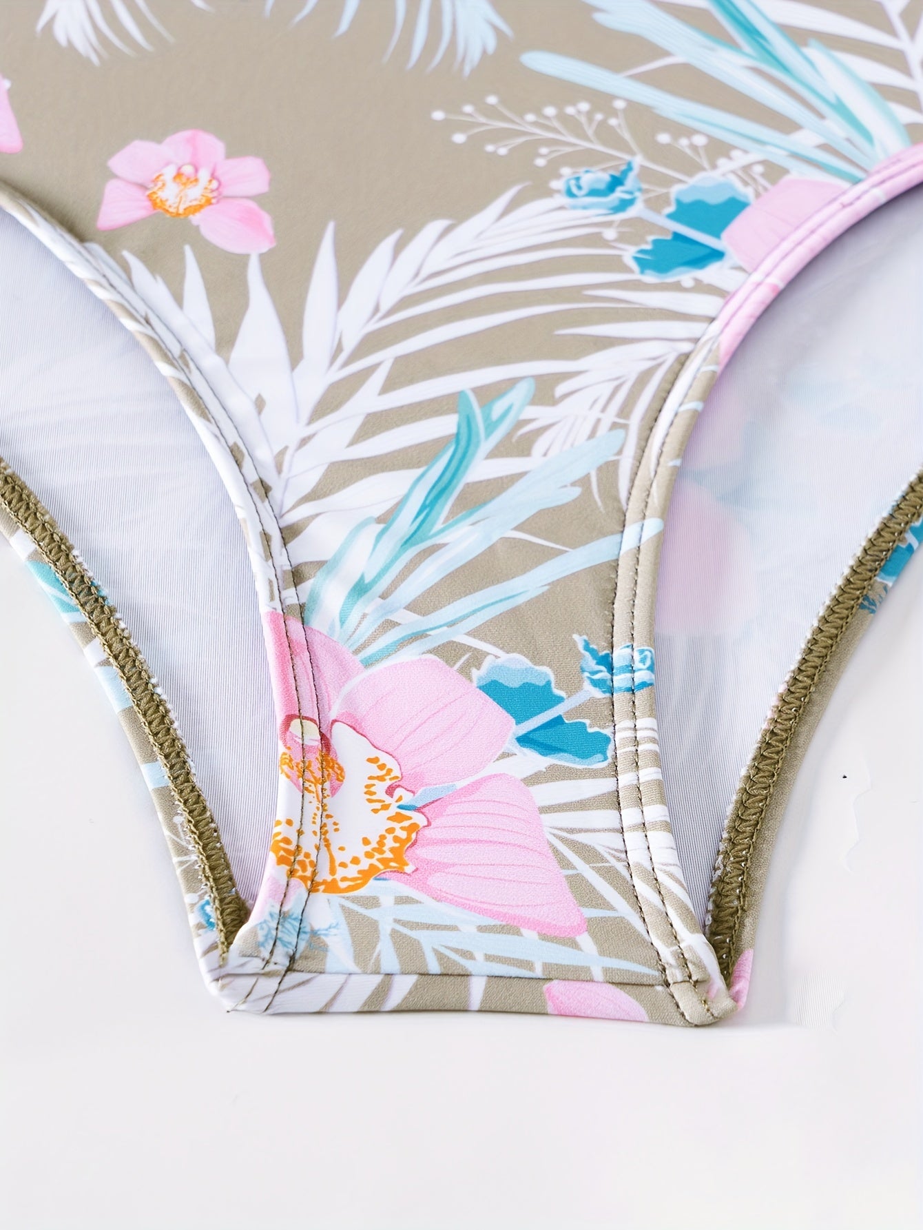 3 Piece Set Stretchy Floral Print Long Sleeve V Neck Tie Back Swimsuits - High Stretch Polyester Bikini Set with Kimono Cover Up - Perfect for Swimming and Beach Activities