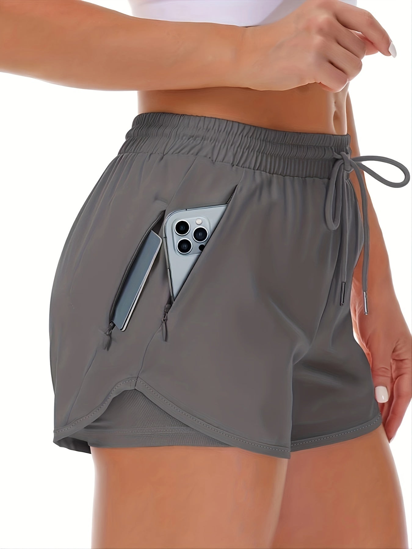 Women'S Casual Sports Shorts - Beige, Stretchy Lycra Fabric, Drawstring Waist, Multiple Pockets for Running and Fitness, Casual Sportswear|Casual Fit|Stretchy Fabric