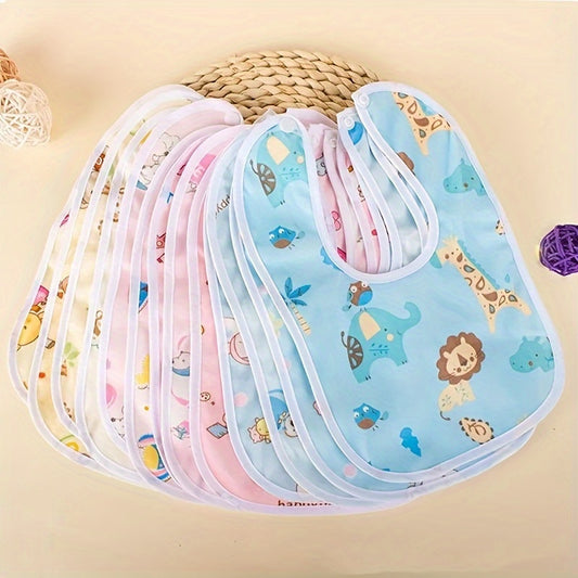 4/6pcs Set Random Style Children's Crystal Velvet Bib Bib Cartoon Newborn Waterproof Drool Towel Male and Female Baby U-shaped Eating Pocket
