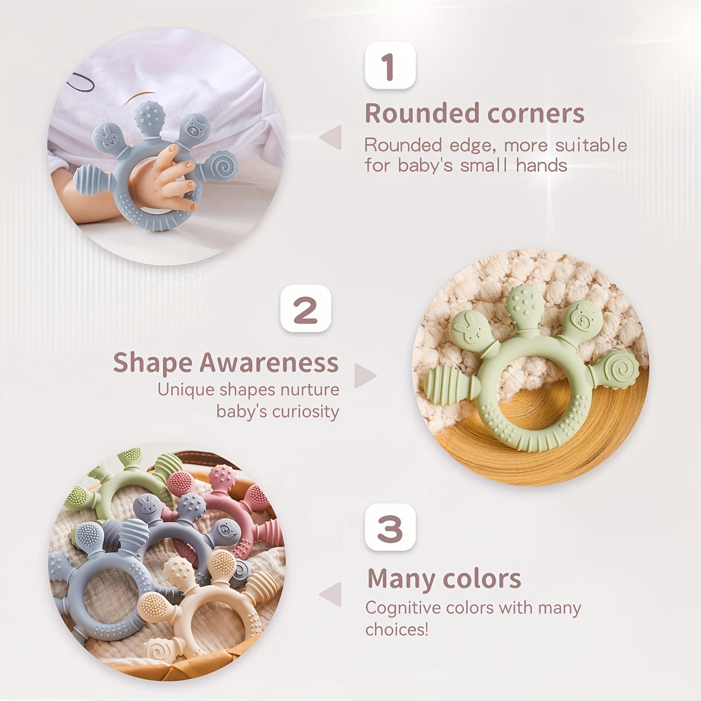 Baby Teething Toys, Baby Teethers, Food Grade Silicone Teethers,, Baby Care Rings, Toys, Gifts for Kids, Newborn Accessories