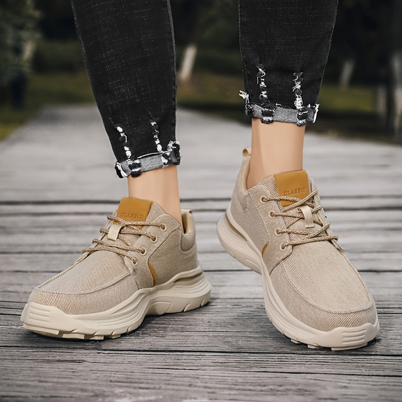 Plus Size Wide Fit Men's Lace-Up Loafers, Men's Canvas Lightweight Comfortable Walking Shoes