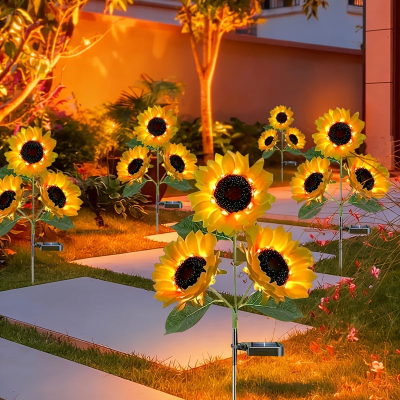 LED Solarium Flower with Realistic Sunflower Lamp - Outdoor/ Lawn & Balcony Landscape Lighting, Plug-Free Operation, Durable Plastic (Easy Semi-Recessed Installation) - Photovoltaic