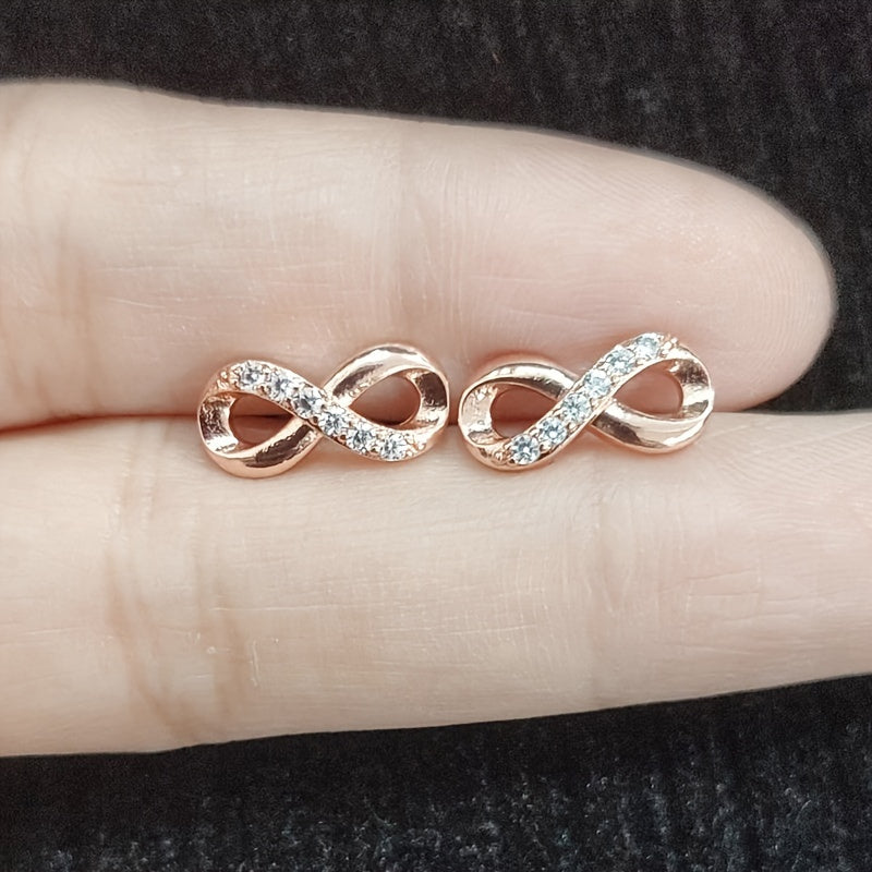 Lucky Cubic Zirconia Infinity shaped Stud Earrings Silver Plated Jewelry For Women 1Pair
