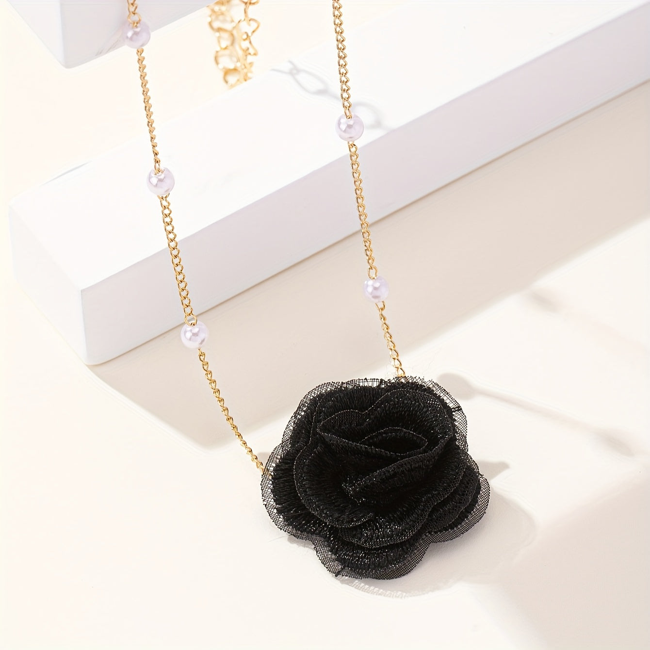 1pc Elegant Coquette Style 18K Golden Plated Faux Pearl Choker Necklace with Acrylic Fiber Flower, Versatile for Daily Wear, Parties, Weddings, and Special Occasions