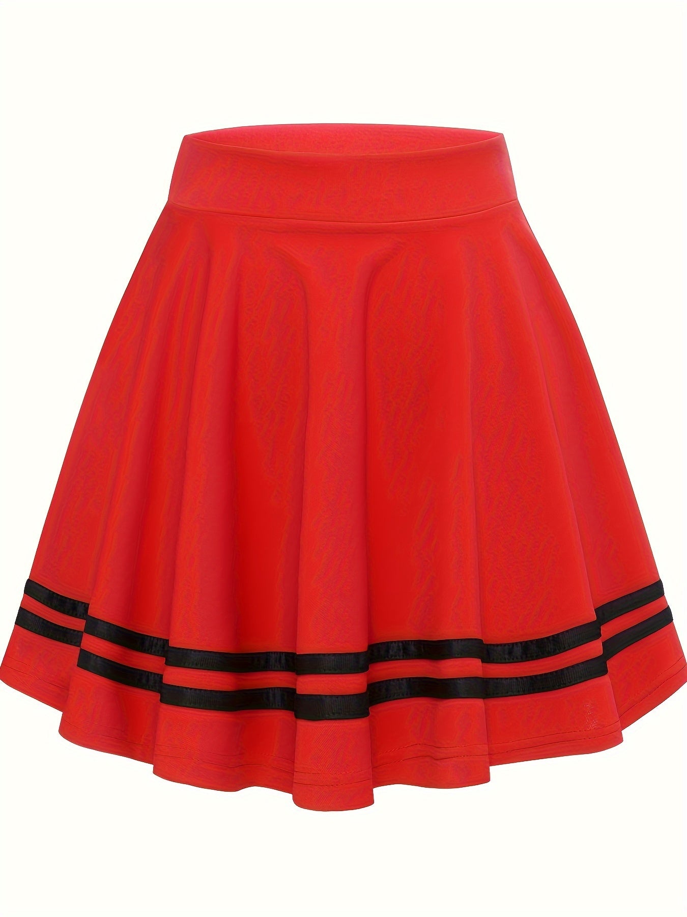 Striped A-Line Skater Skirt, Versatile High Waist Skirt For Spring & Summer, Women's Clothing
