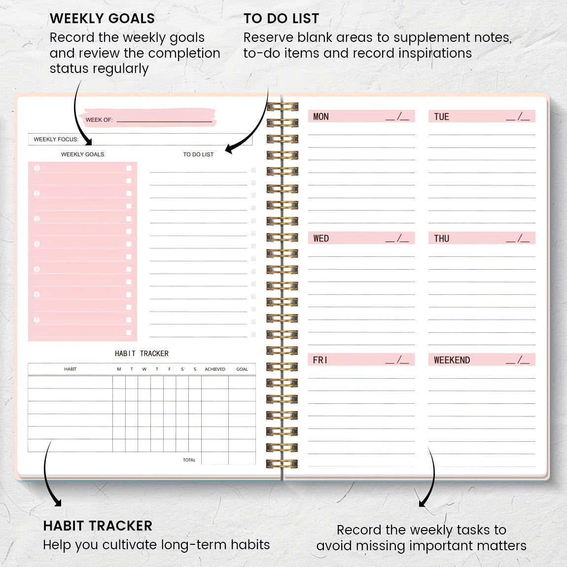 1pc Trees Undated A5 Daily Weekly Notebook Planner | Spiral Bound, 52 Sheets, 21.08*13.97 cm, Pvc Cover, English Language, Ideal For Office And School Use
