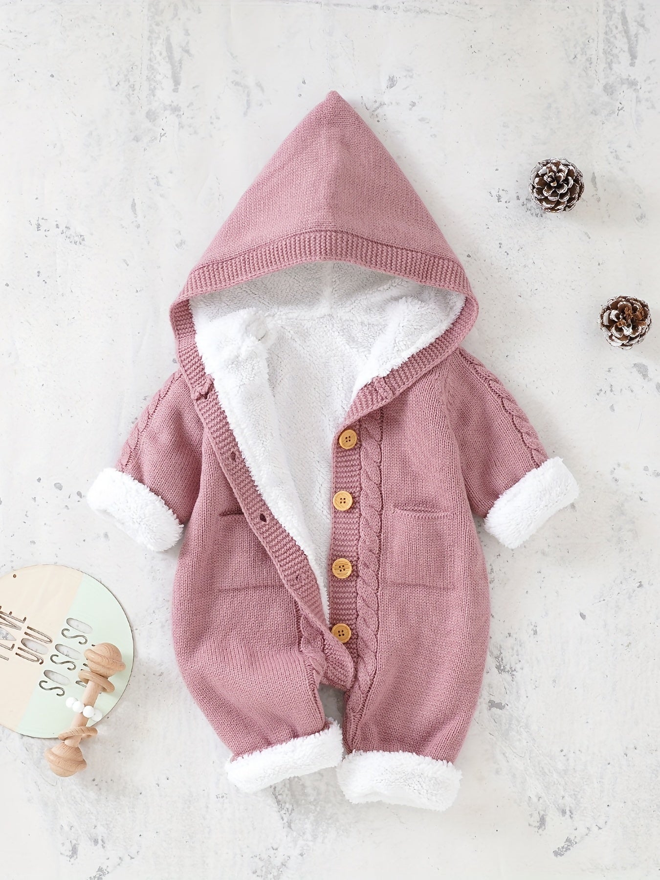 [Knit | Jumpsuit] Long Sleeve Hooded Newborn Boys And Girls Knitted Jumpsuit With Pants