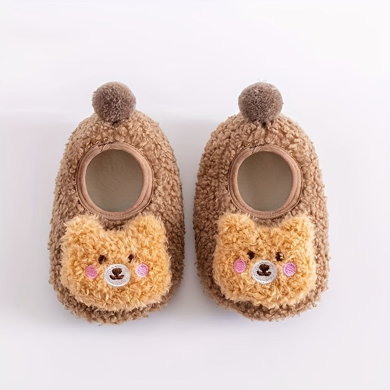 Baby Bear Slippers & Socks - Soft-Soled Non-Slip Indoor/Outdoor First Walkers, Cute Pink & Brown Teddy Bear Design with Paw Print Sole, All-Season Breathable -like (Hand Wash Only) for & ( &)