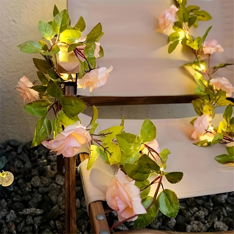 20 LED Champagne Rose Garland String Lights, 2m Floral Vine with Switch Control, Battery Powered, Plastic, Christmas Decorative Flower Theme, No Battery Included