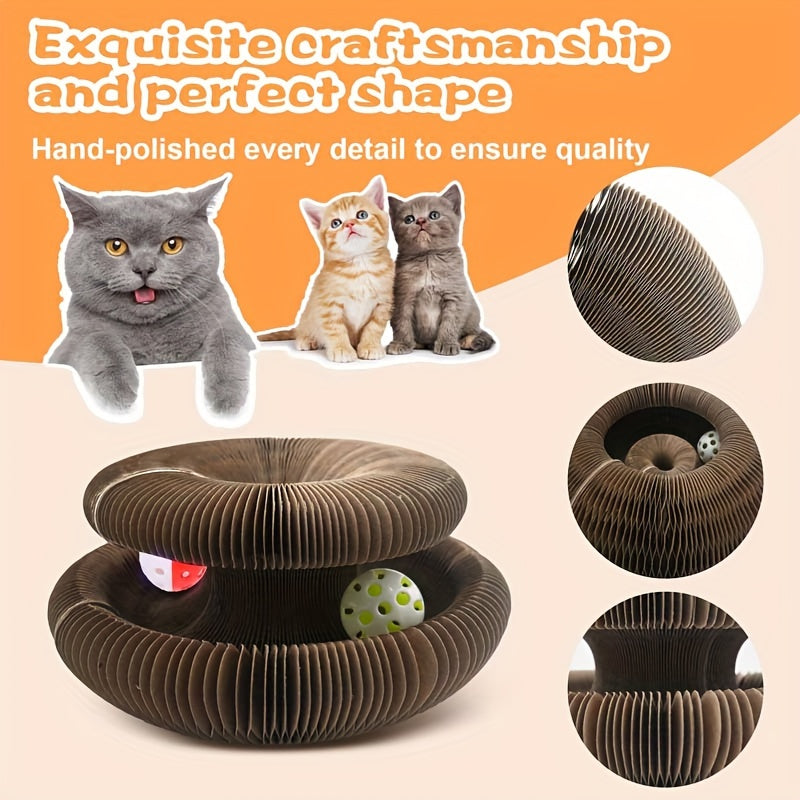 Foldable Cat Scratch Board Toy With Bell Ball And Glass Ball, Durable And Reusable Cat Scratching Pad Cat Claw Grinding Toy