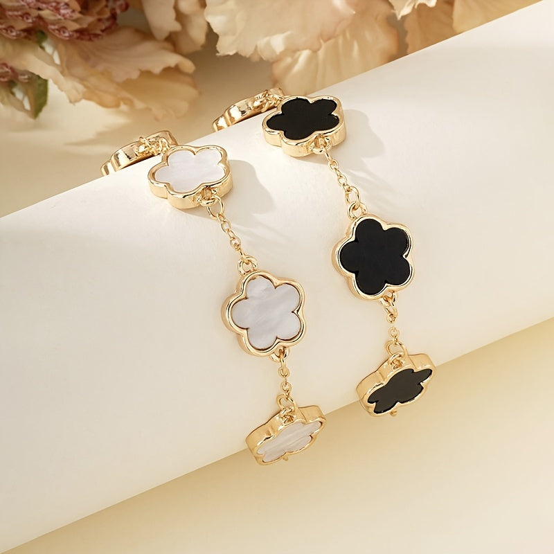2 Pcs Set Of Exquisite Lucky Flower Design Bracelet Alloy Jewelry Elegant Leisure Style For Women Daily Dating Hand Decor