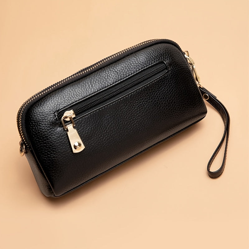 Small Zipper Crossbody Bag, Women's Double Layer Clutch Purse, Solid Color Wristlet Wallet