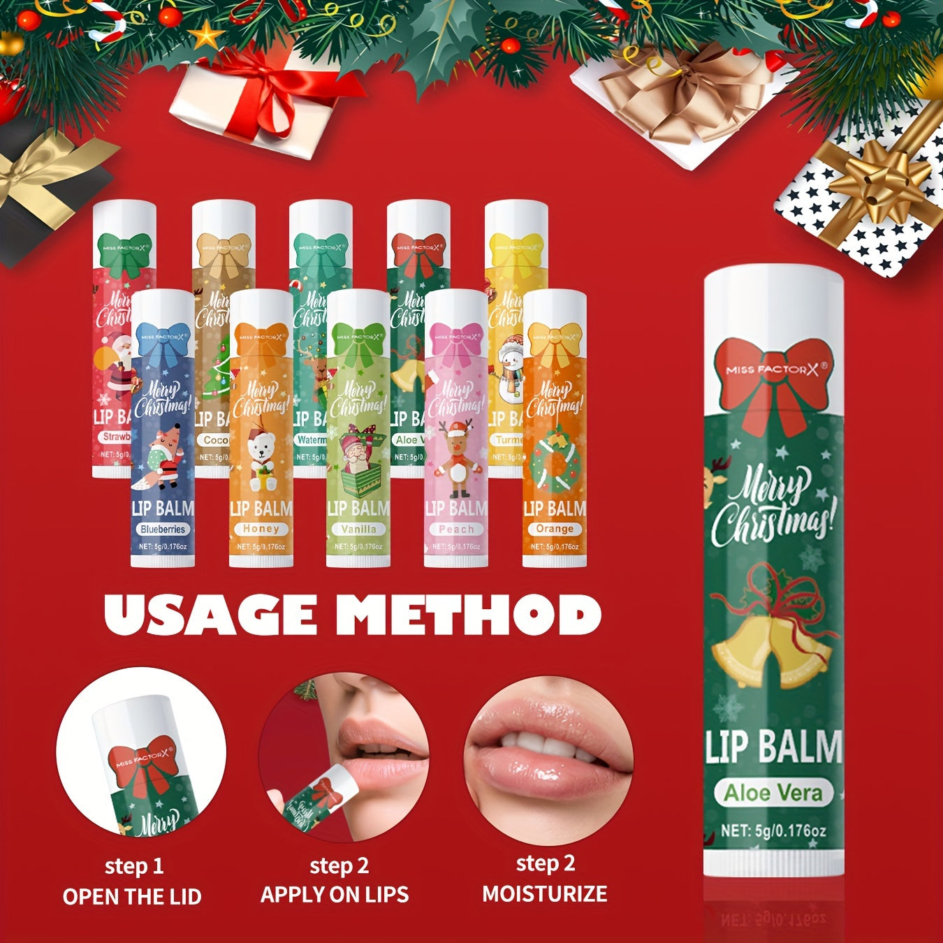 Gift Set 10pcs/Box Deep Hydration Long-Lasting Moisturizing Lip Balm Set Smooth Lips Christmas Theme Gift New Year Gift Valentine'S Day Gift, Travel Lip Balm Set, Texture(s) ranged from Gel beads + normal forms, Warm Pink+you