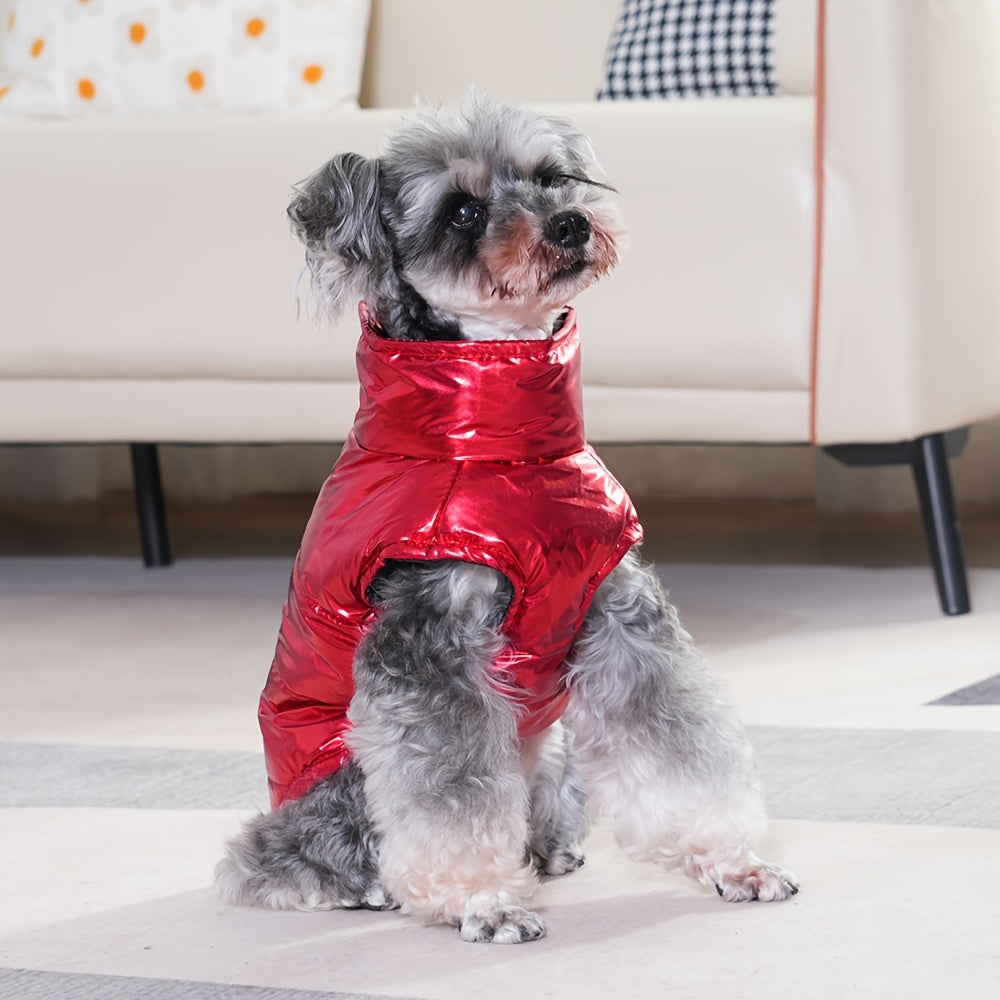 Reflective Waterproof Dog Jacket, Zippered Pet Coat with Belt Loops, 100% Polyester Woven Snow Suit for Small, Mini & Toy Breeds, Random Color