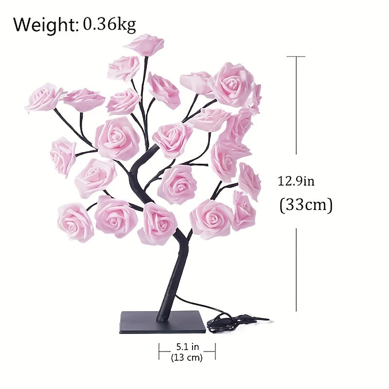 1pc LED Rose Flower Table Lamp, Valentine Tree Fairy Lights 24LED Rose Flower Tree Lights Valentine's Day USB Table Lamp Fairy Maple Leaf Night Light Home Party Christmas Wedding Bedroom Decoration Gift
