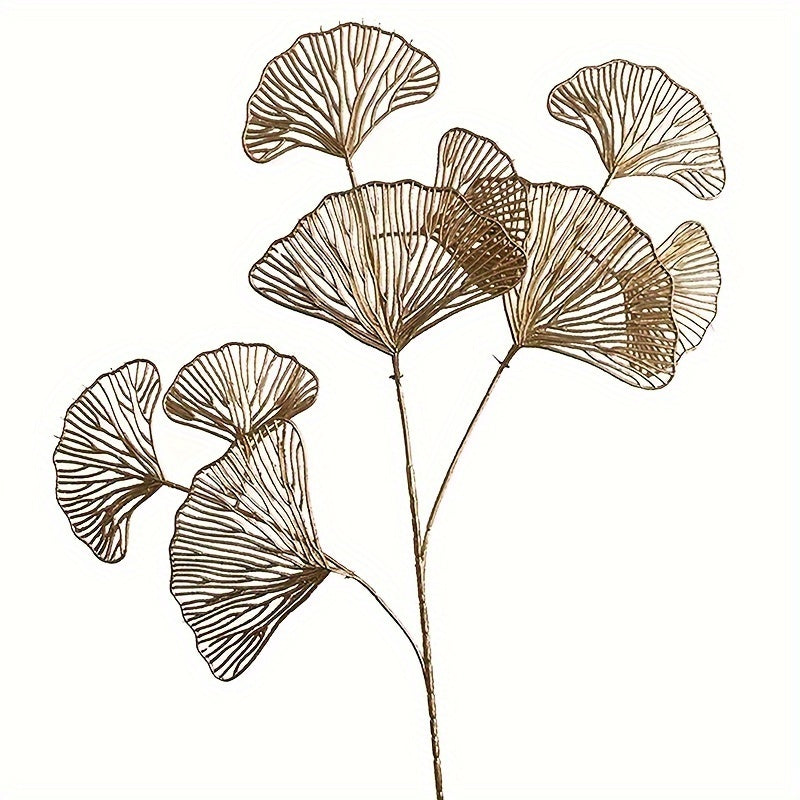 5pcs Golden Artificial Ginkgo Leaves Stems - Realistic Fake Plant Leaf Simulation for Vase Filler, Home Garden Wedding Decor, Winter Xmas Christmas Home Table Decor, Spring Chinese New Year Decor, DIY Craft Project, and Seaso