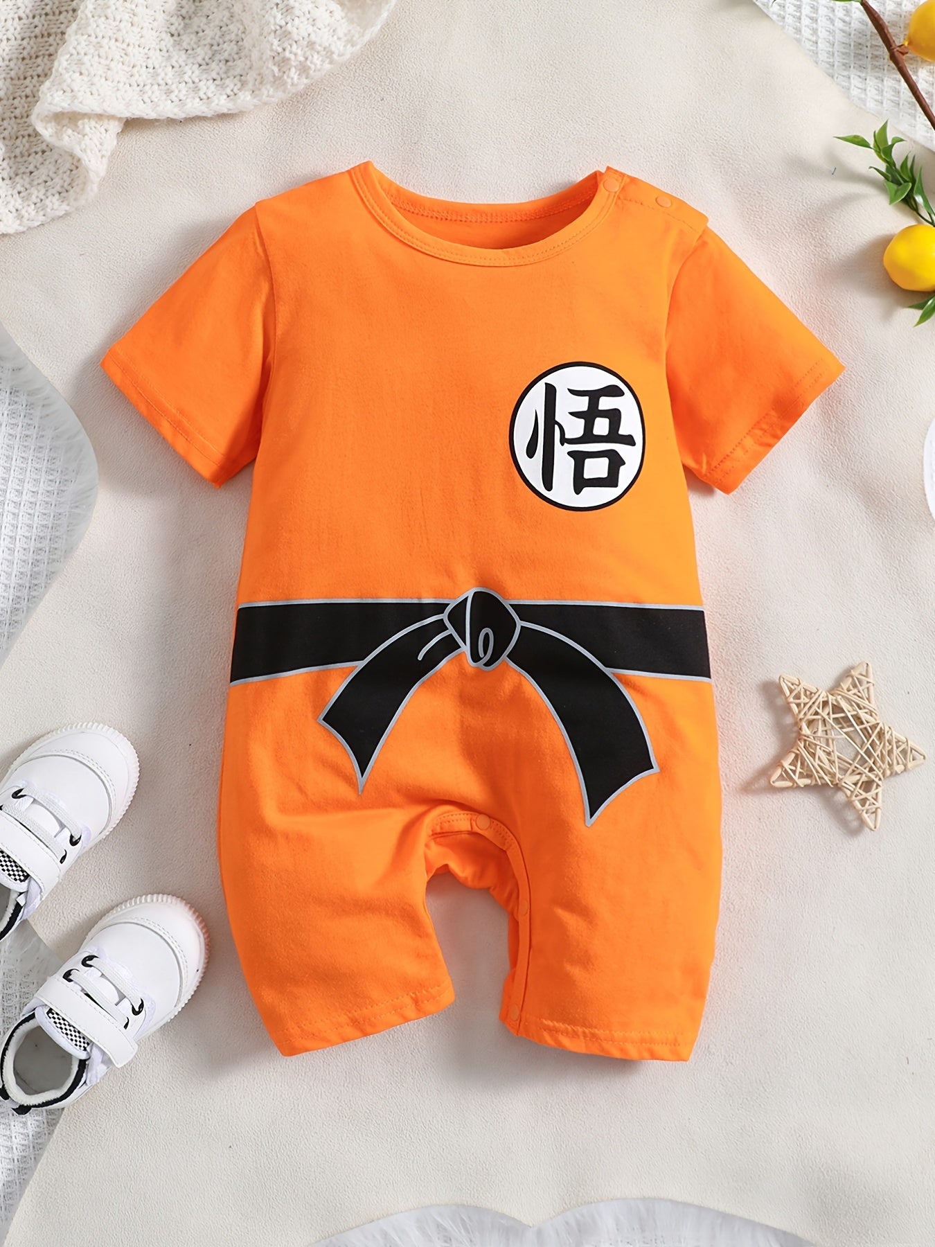 Adorable Baby Boys Short Sleeve Romper Jumpsuit - Unique Chinese Character Design - Comfortable & Breathable Cotton - Perfect for Everyday Wear and Summer Fun