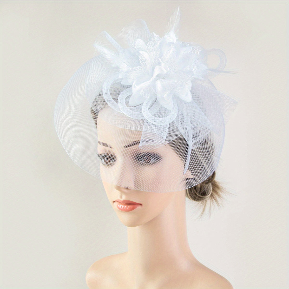 1pc Women Hair Accessories Mesh Flower Faux Feather Mesh Veil For Birthday Jockey Club Wedding Derbyhat Church Hat Accessories