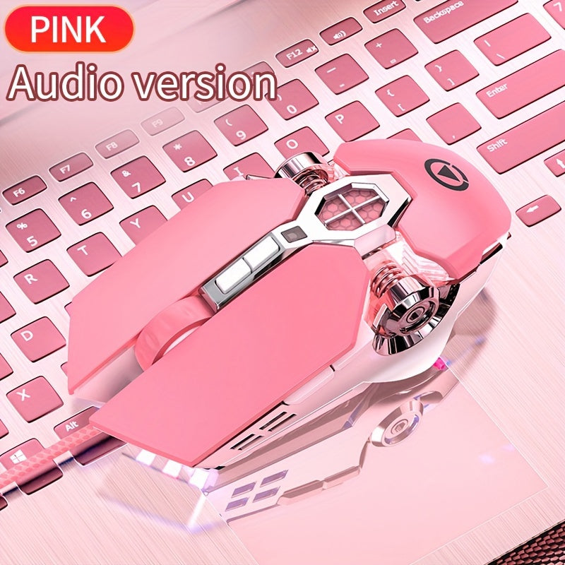 Silvery Carved Wired Mouse for E-Sports Gaming, Silent and Sound Chicken-Eating Mouse Macro for Desktops and Laptops