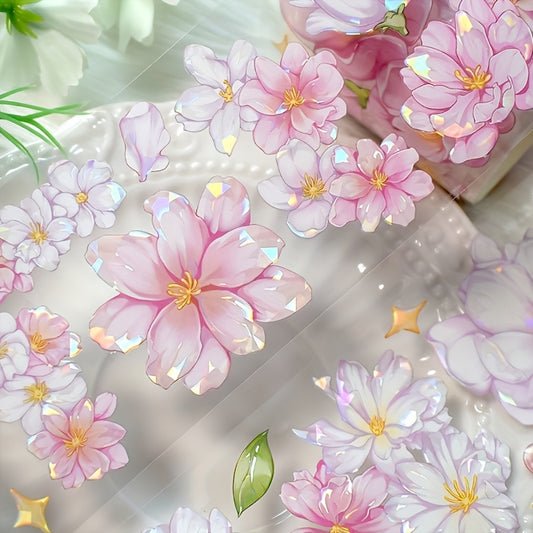 2M/Roll Pink Flower PET Decorative Stickers Vintage Rose Transparent Washi Tape For Scrapbooking Planner Journal DIY Card Making Materials