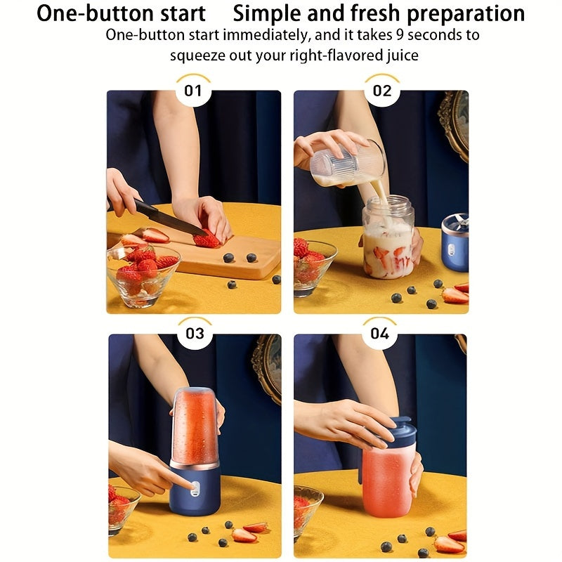 1pc Portable Blender, 400ML USB Rechargeable Mini Smoothie Maker with 6 Blades, Detachable Round Food Grade ABS Cup, Push Button Control, 1500mAh Lithium Battery, for Fruit Juice, Shakes, Baby Food - Travel Lid Included