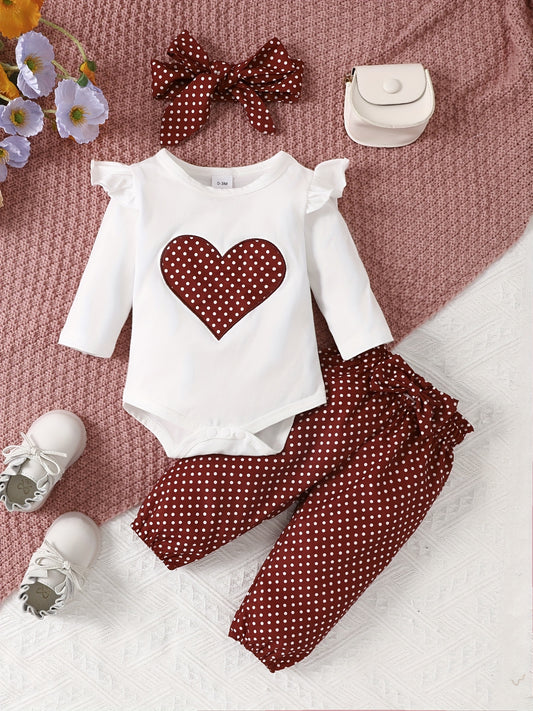 2pcs Baby Girl's Stylish Set, "Isn't She Lovely" Print Long Sleeve Onesie + Polka Dot Pants, Comfy Trendy Outfit Outdoor Clothing