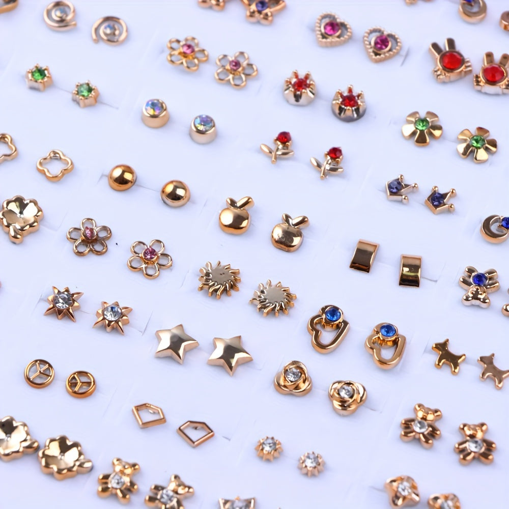 36 Pairs Of Stud Earrings Big Set For Women Mini Flower Heart Shape Mixed Styles Simple Leisure Style Exquisite Gifts