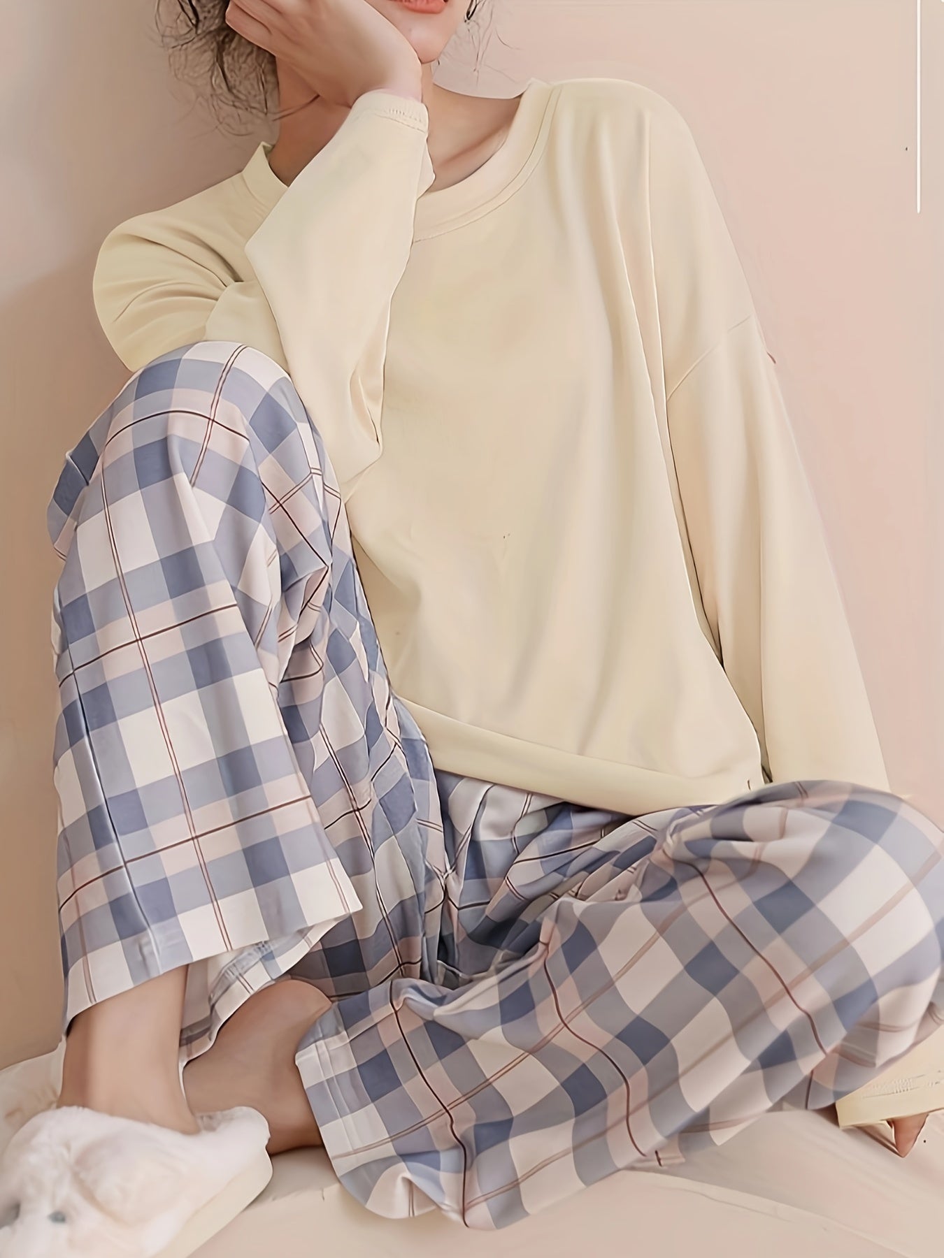 Comfortable Plaid Long Sleeve Pajama Set, Spring and Autumn Casual Home Wear Set, Casual Long Sleeve Pajama Set