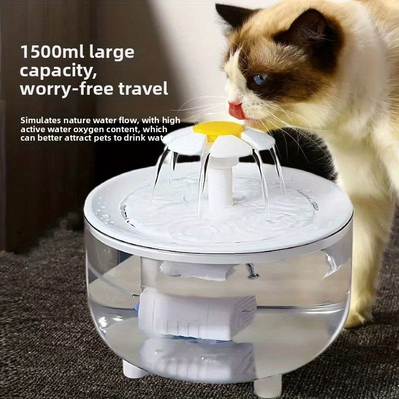 Automatic Flower-Shaped Pet Water Fountain - Large Capacity - Cat & Dog Drinking Fountain with Gravity-Fed System, Low Voltage Safe Operation (Under 36V) for Cats & /Medium Dogs - Plug & Play Water Dispenser, Dog Water Founta