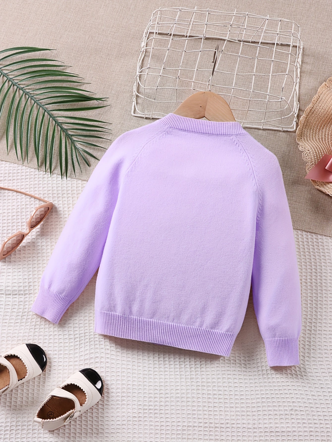 Girls' Beige Cardigan Sweater with Collar & Flower Patches - Sweet Smock Dress Style Jacket, Soft Button-Front Closure for, Parties, - Cozy Fall Winter Outerwear (Pink/Yellow/Blue/Purple) - No-Sew Applique Design