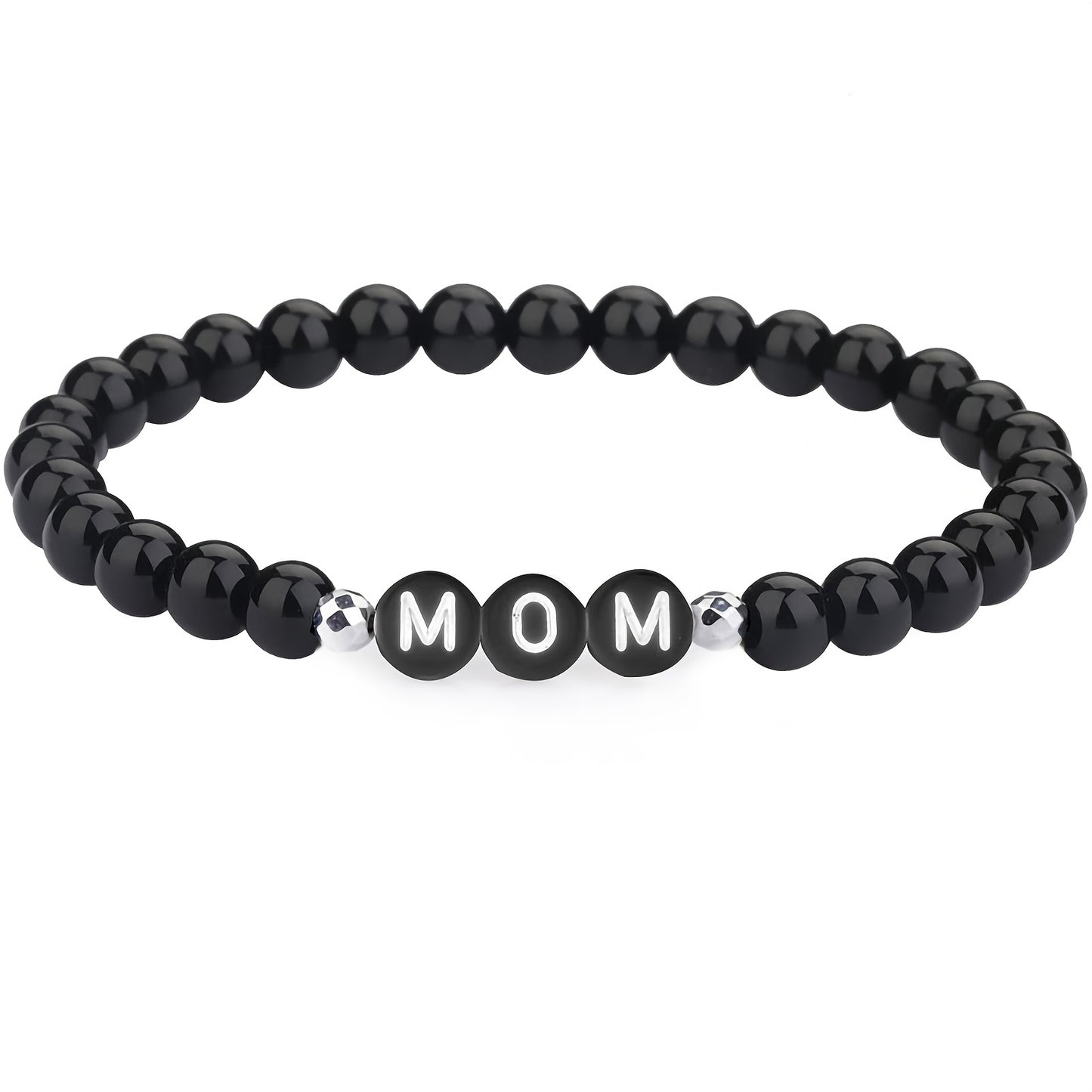 MAMA/ DAD Letter Beaded Bracelet Black Smooth Round Beads Stretch Father's Day/ Mother's Day Hand Jewelry Gift