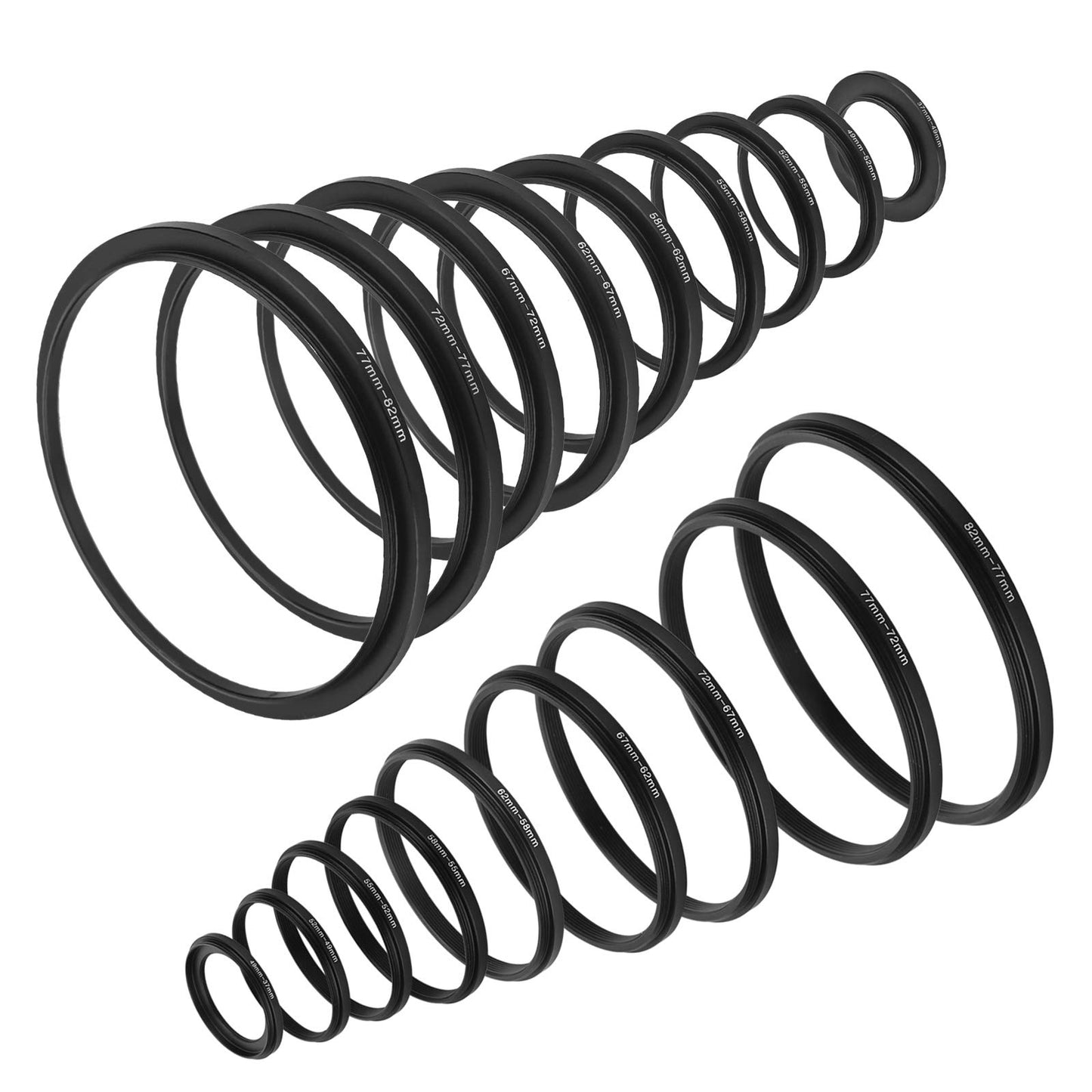 18pcs Camera Lens Filter Step Up And Step Down Lens Filter Stepping Adapter Ring 37 49 52 55 58 62 67 72 77 82mm For Nikon, Canon, Sony, Pacasonic, Fuji Pentax Olympus And Other SLR DSLR Camera Lens
