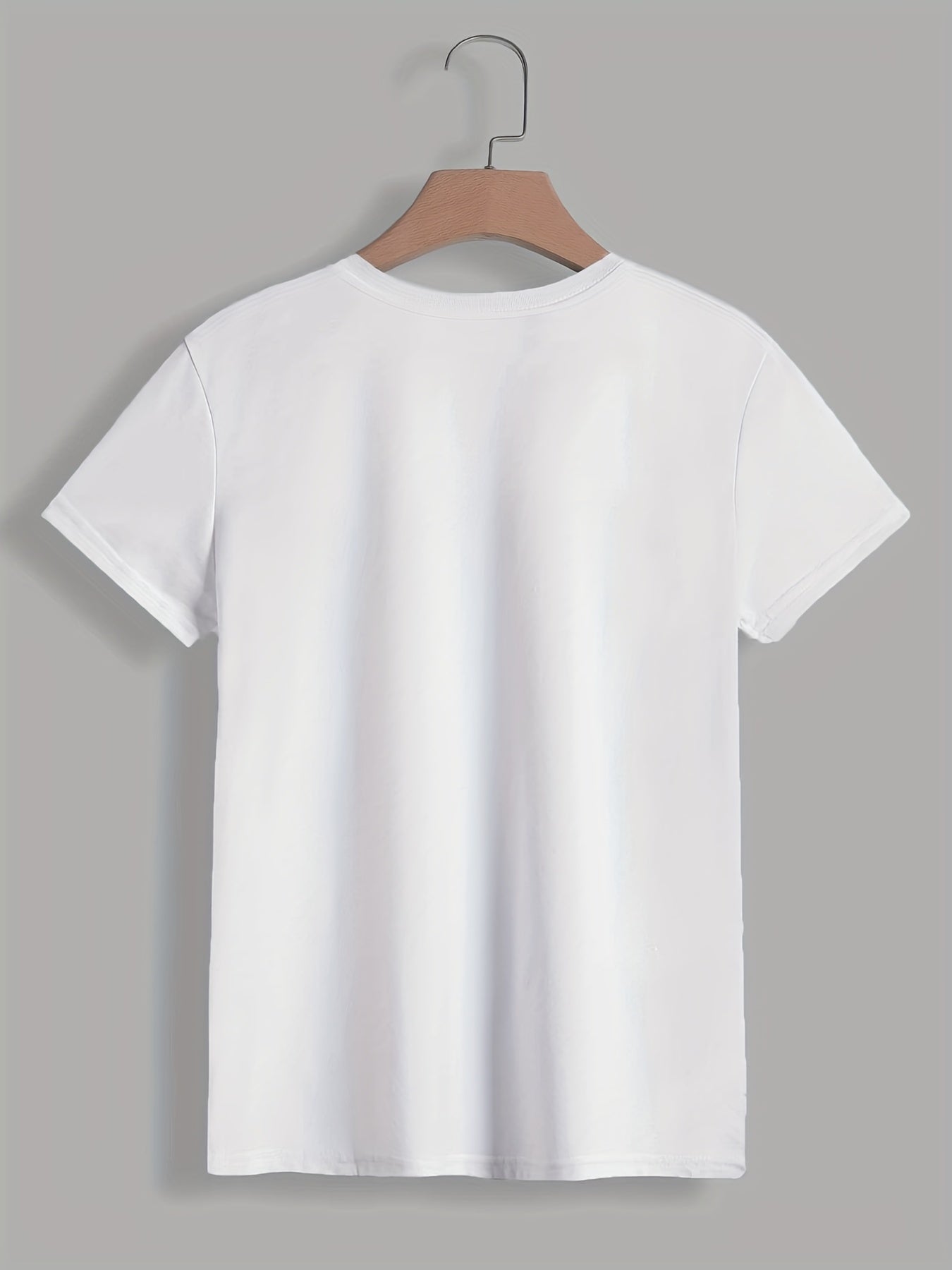 Plus Size Face Print Short Sleeve T-shirt, Women's Plus Slight Stretch Round Neck Casual Tee
