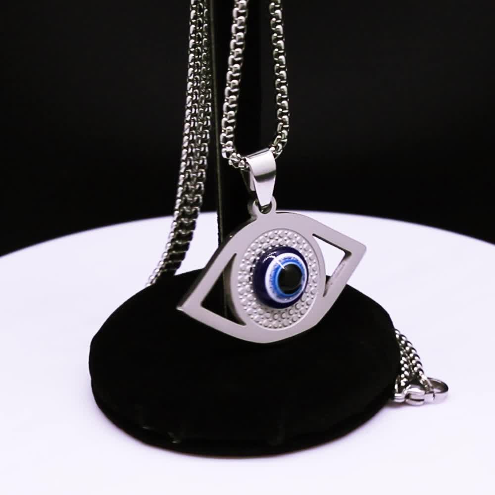 Hamsa Evil Blue Eye Necklace Stainless Steel Turkish Eye Necklace Greek Jewelry Ojo Turco Acero Inoxidable