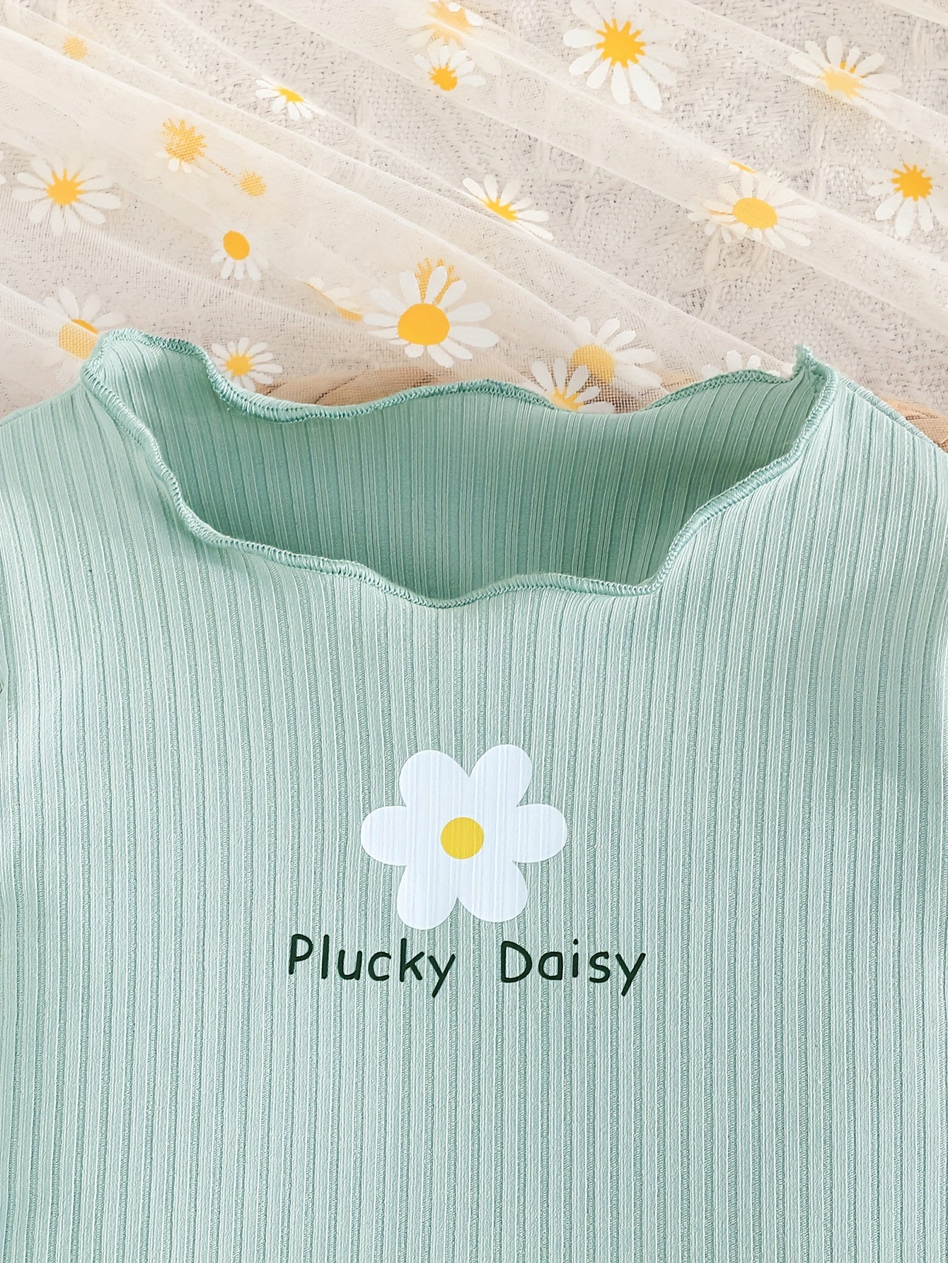 2-piece Baby's Flower Print Ribbed Long Sleeve Top + Casual Pants, Toddler & Infant Girl's Clothing Set Outdoor