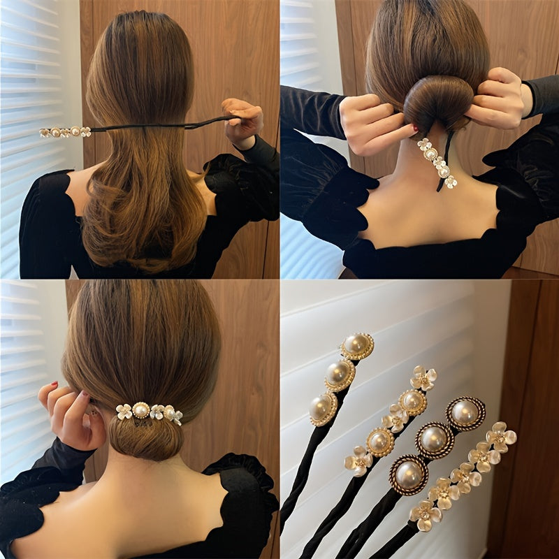 1pc Chic Flower Pearl Hair Bun Maker - Instant Elegant Donut Style - Versatile Hair Ties for Effortless Buns - Perfect for Any Occasion