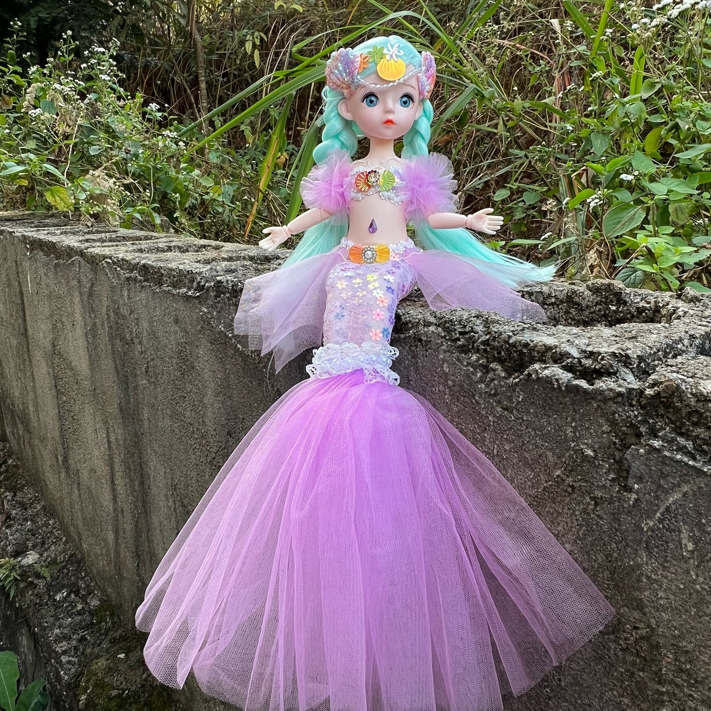 45cm/17.72inch Mermaid Doll Girl Toy Blue Eyed Children's Princess Doll Wedding Dress Doll Family Birthday Gift Fish Tail Can Be Unfolded, Christmas/Halloween/Thanksgiving Gift