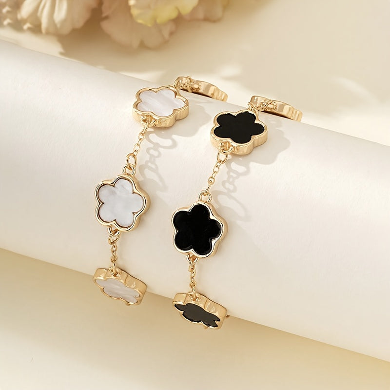 2 Pcs Set Of Exquisite Lucky Flower Design Bracelet Alloy Jewelry Elegant Leisure Style For Women Daily Dating Hand Decor