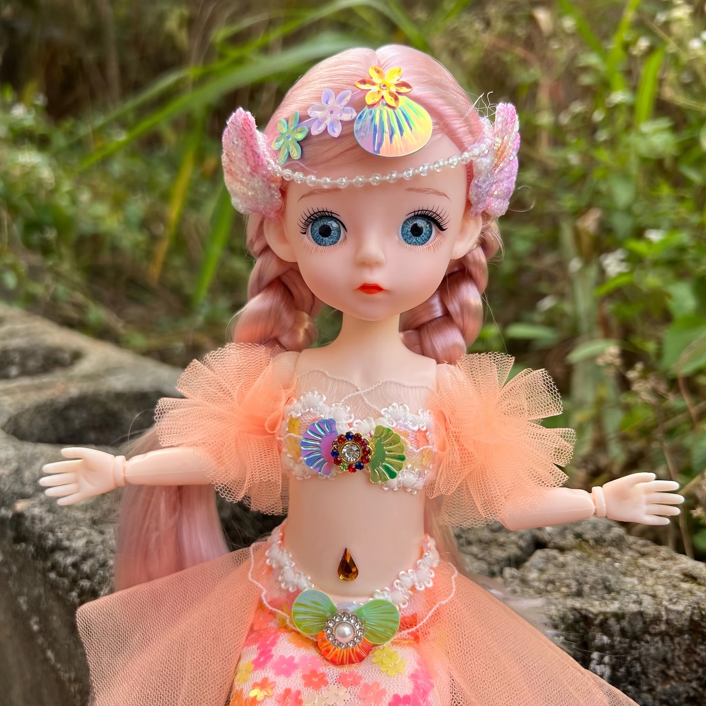 45cm/17.72inch Mermaid Doll Girl Toy Blue Eyed Children's Princess Doll Wedding Dress Doll Family Birthday Gift Fish Tail Can Be Unfolded, Christmas/Halloween/Thanksgiving Gift