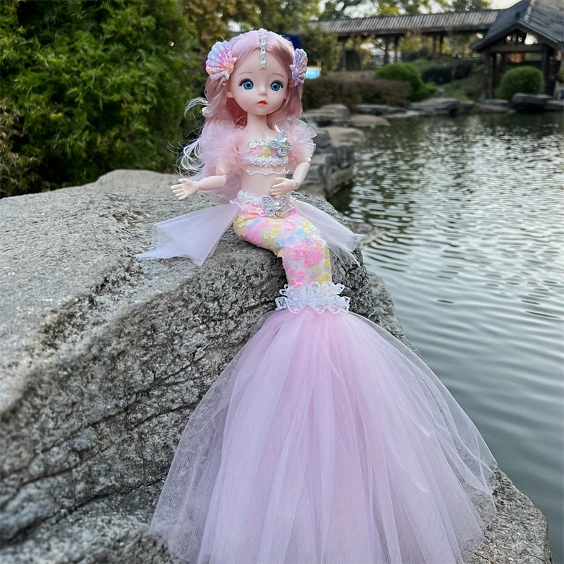 45cm/17.72inch Mermaid Doll Girl Toy Blue Eyed Children's Princess Doll Wedding Dress Doll Family Birthday Gift Fish Tail Can Be Unfolded, Christmas/Halloween/Thanksgiving Gift