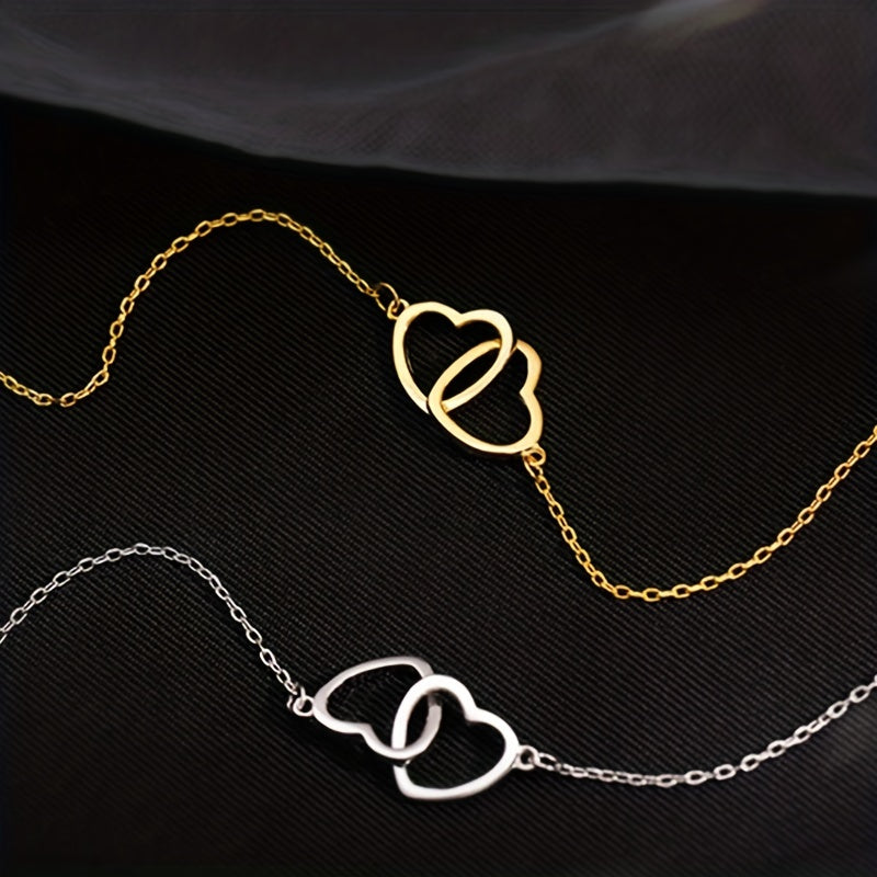 1pc, Exquisite Double Peach Heart Pendant Necklace - Stylish Metal Alloy Jewelry with Elegant Design, Perfect for Daily Wear, Party, Mothers Day, Valentines Day, and Birthdays - A Charming Clothing Accessory and Festival Gift
